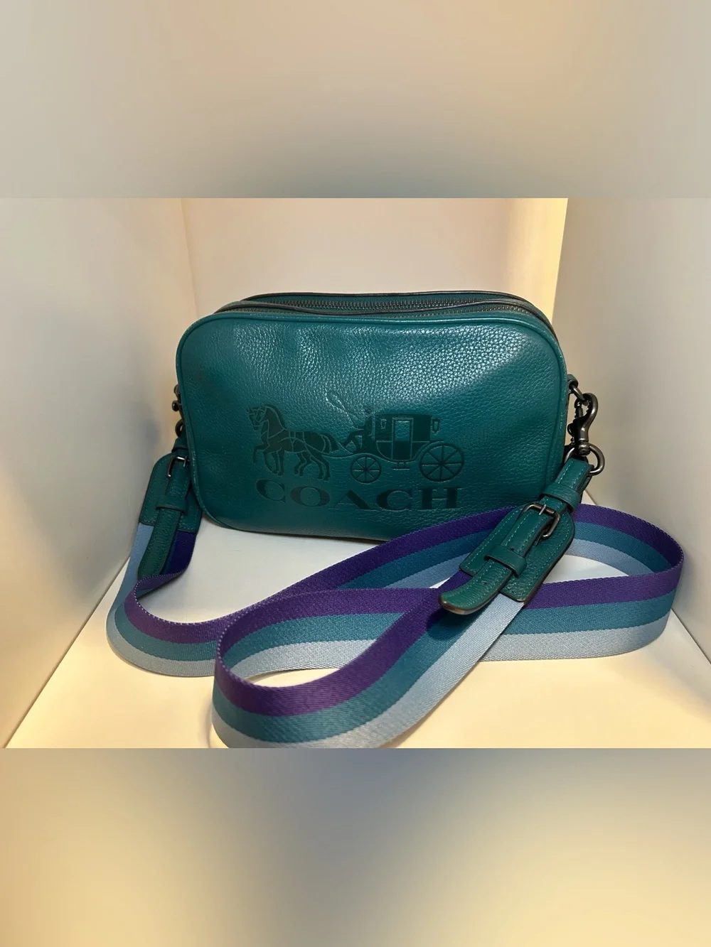 Coach Teal Jes Pebbled Leather Camera Crossbody Bag
